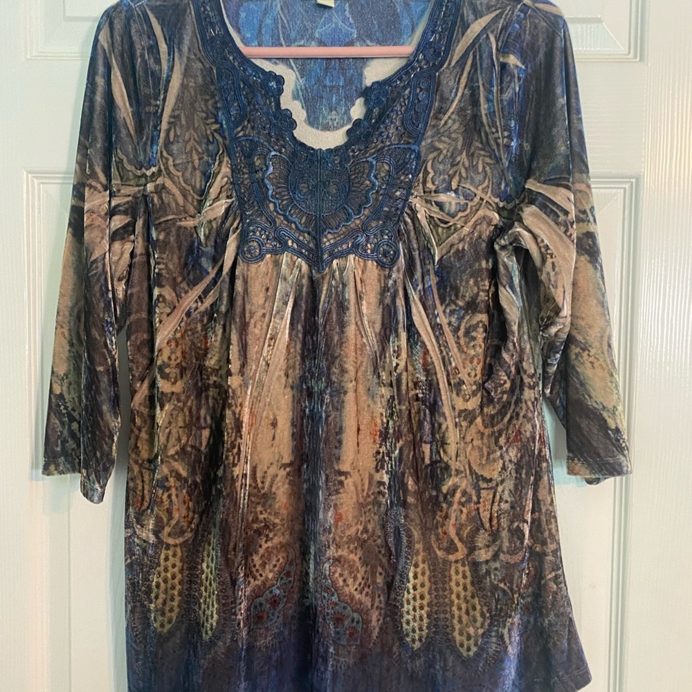 Live and Let Live Artistic Blue and Brown Tunic